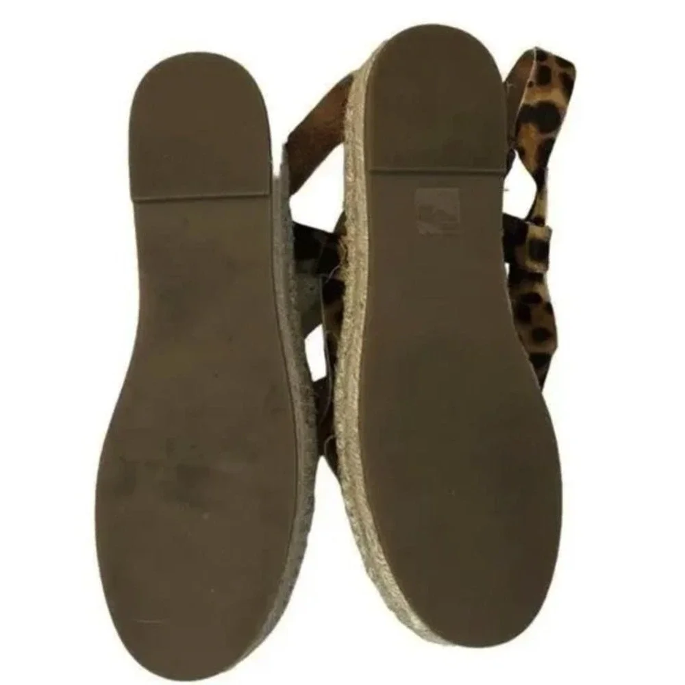 Madewell The Boardwalk Espadrille Sandals Womens Size 8.5 Leopard Calf Hair‎ Tan